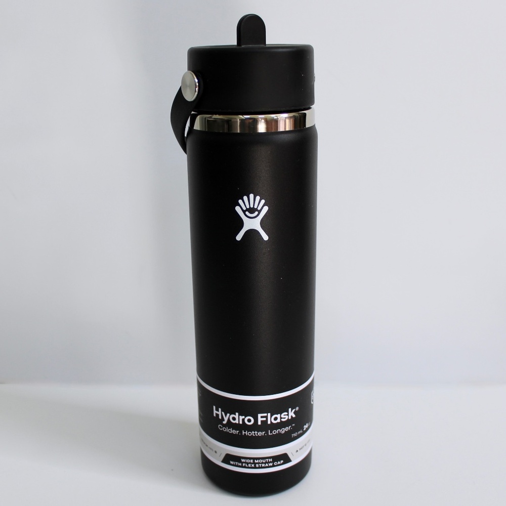Hydro Flask Black Wide Flex Straw Cap Stainless Steel Tumbler 24 oz